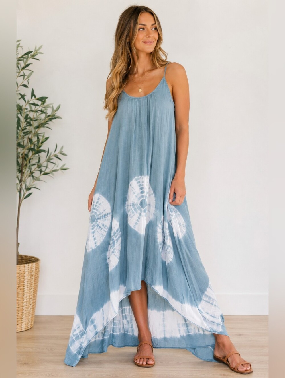 Talulah Blue & White Tie Dye High-Low Maxi Dress Size Medium